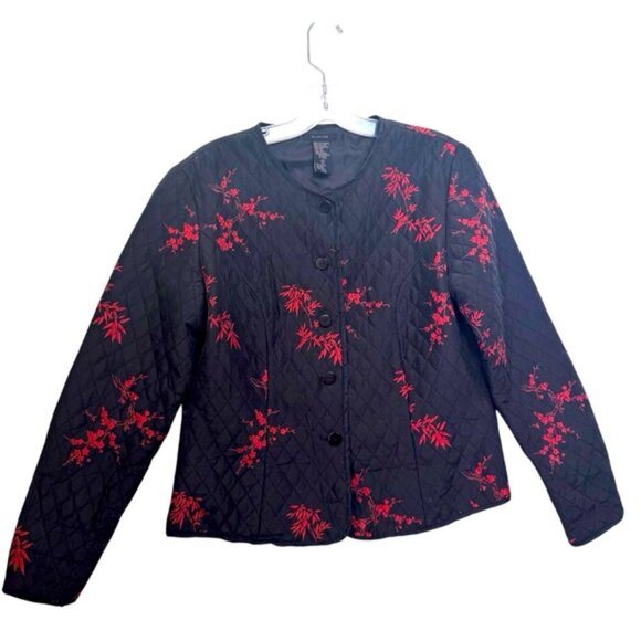 Silkland 100% Silk Quilted Floral Boxy Bolero Jacket Blazer Button Up Preppy 8 - Picture 1 of 15